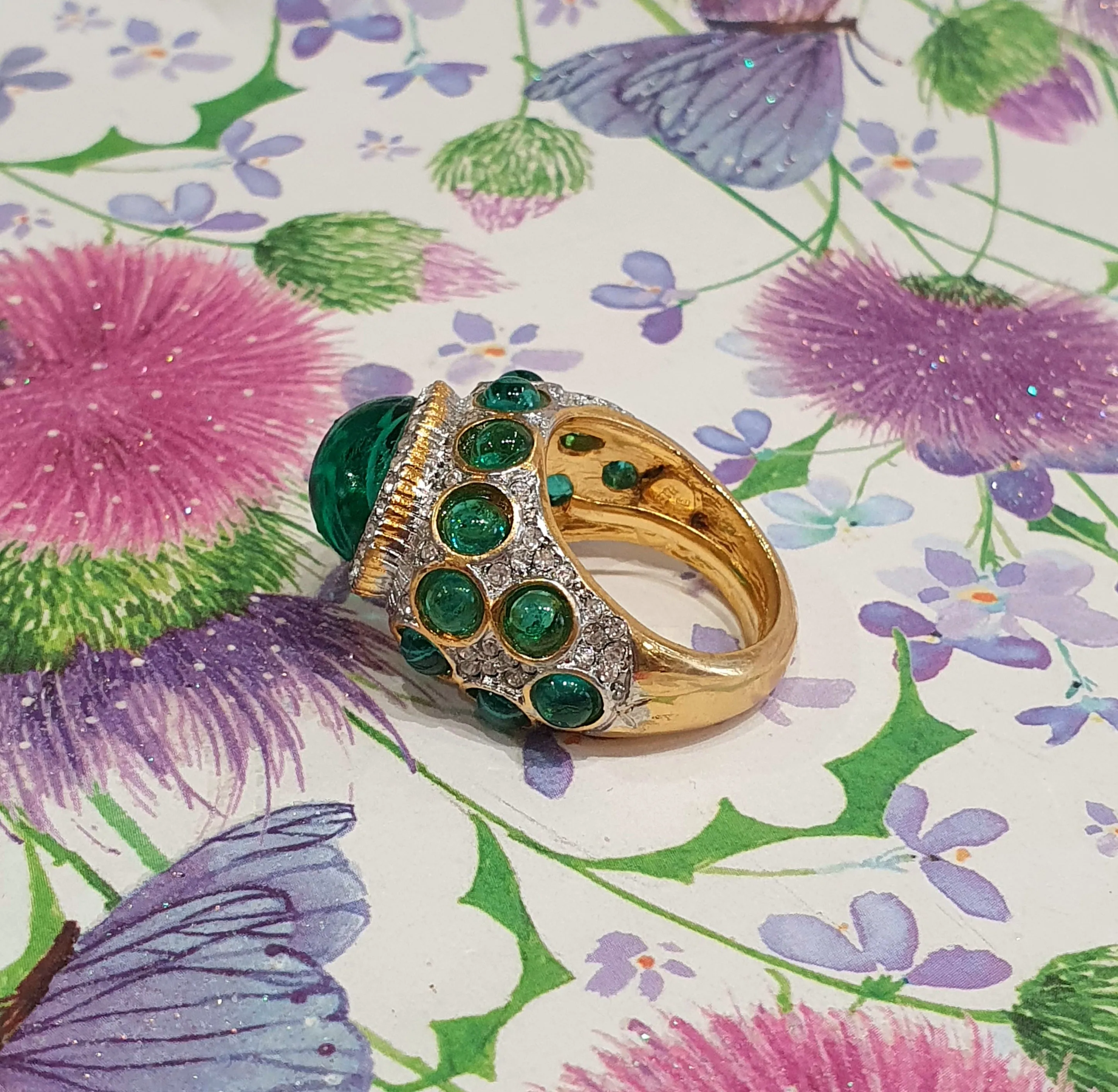 Kenneth Jay Lane Emerald Glass Statement ring