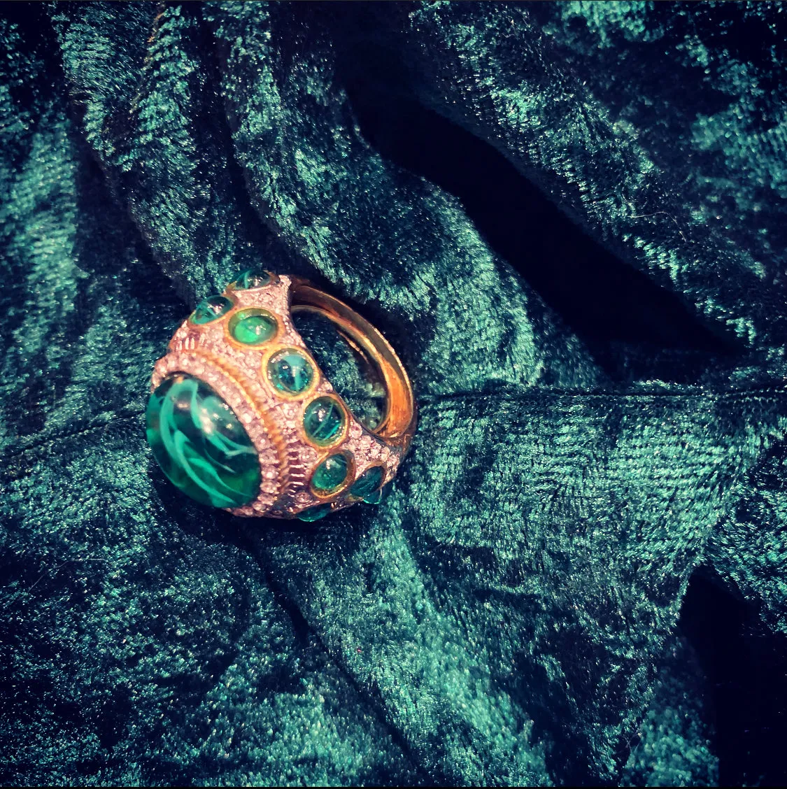 Kenneth Jay Lane Emerald Glass Statement ring