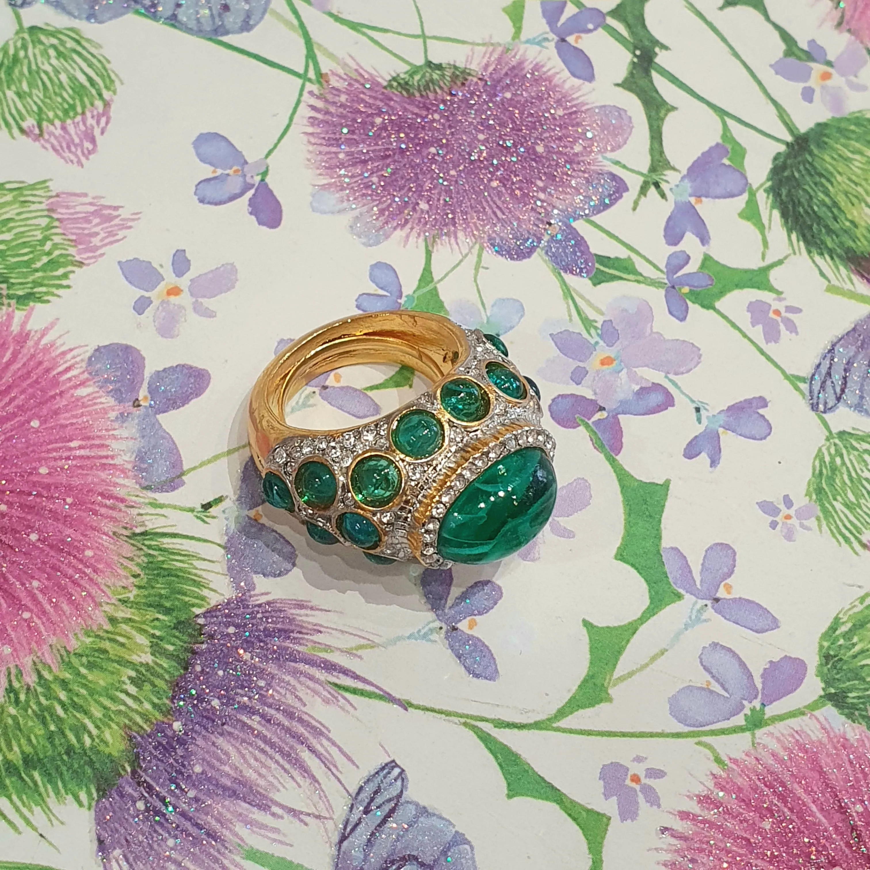 Kenneth Jay Lane Emerald Glass Statement ring