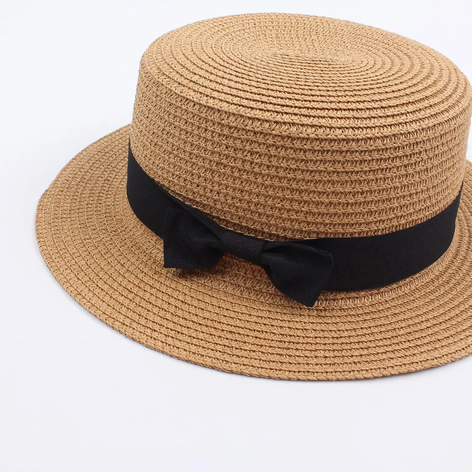 Kids Straw Hat - Summer Bow Fedora Straw Hat Wide Brim Floppy Beach Sun Hat Bucket Hat for Toddler Girls Boys
