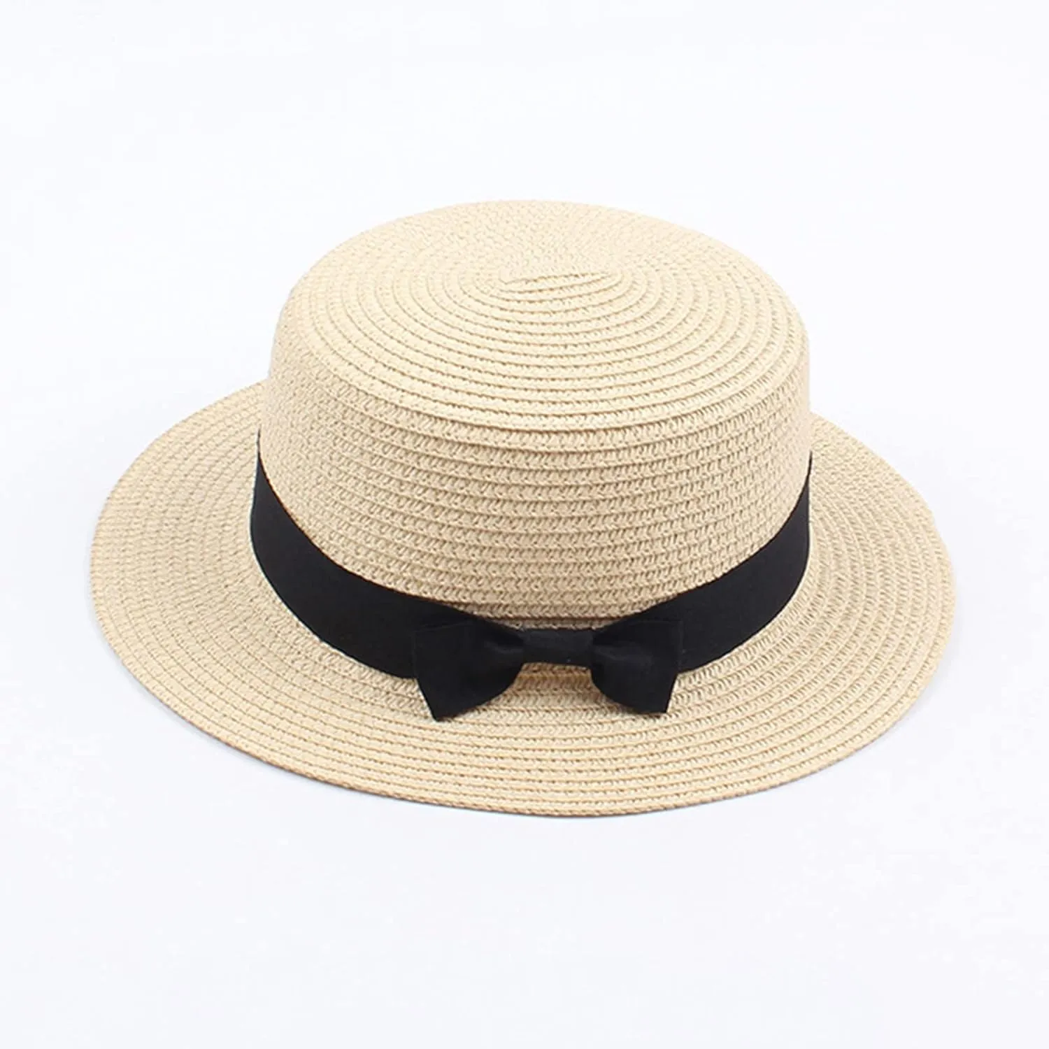 Kids Straw Hat - Summer Bow Fedora Straw Hat Wide Brim Floppy Beach Sun Hat Bucket Hat for Toddler Girls Boys