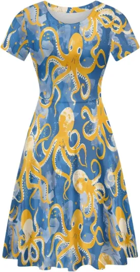 KiuLoam Women Summer Midi Dresses Short Sleeve Crew Neck A Line Dress Party Elegant Casual Dresses Plus Size S-4XL