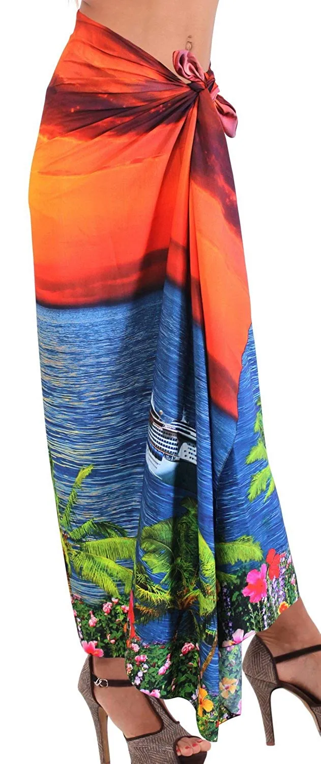 LA LEELA Women Beachwear Bikini Cover up Wrap Dress Swimwear Sarong 17 ONE Size