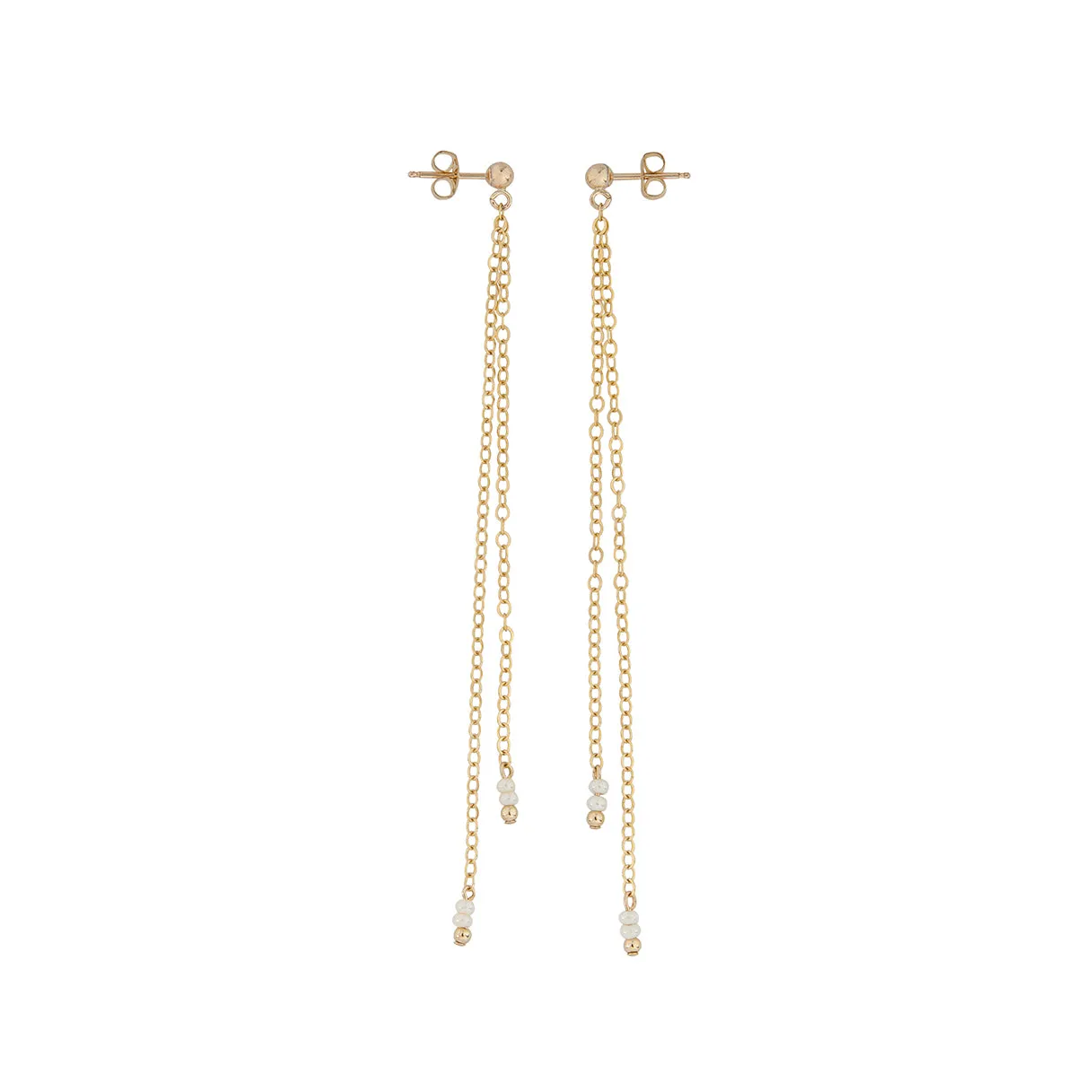 Long Double Chain Drop Earrings - PEARL