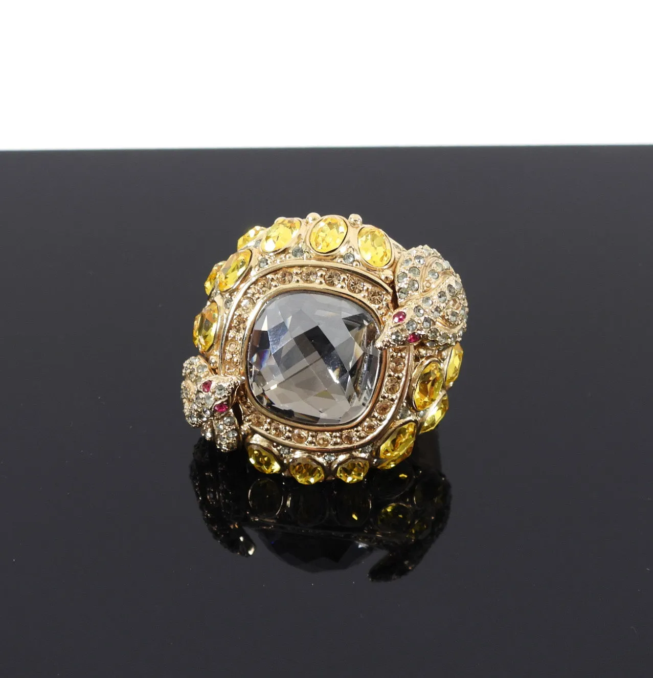 Michelle Monroe Yellow Crystal Gold Snake Statement Cocktail Ring - 9.25
