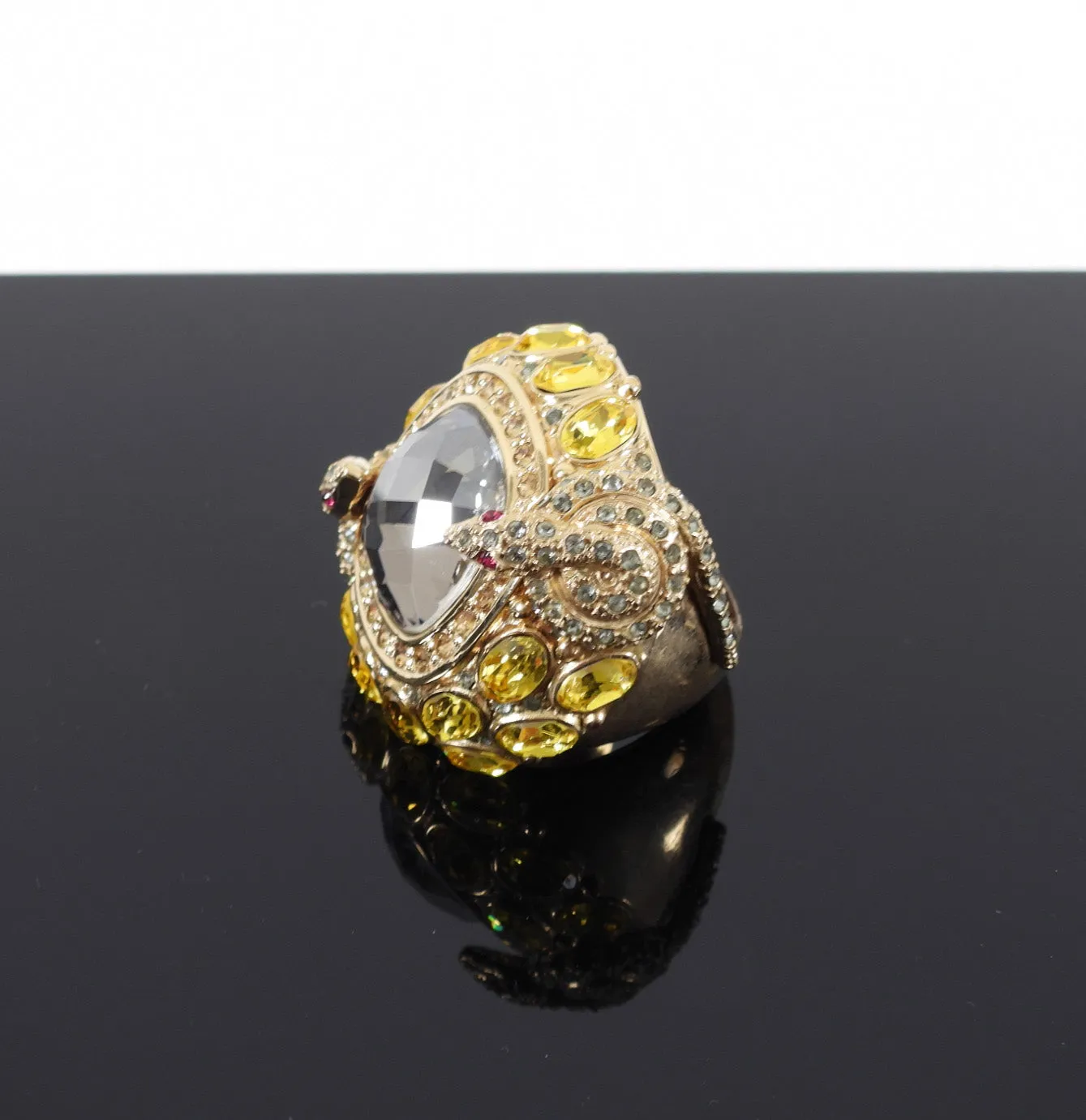 Michelle Monroe Yellow Crystal Gold Snake Statement Cocktail Ring - 9.25