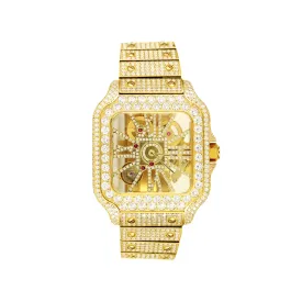 Moissanite Skeleton Dial Gold Stainless Steel Watch (Made To Order)