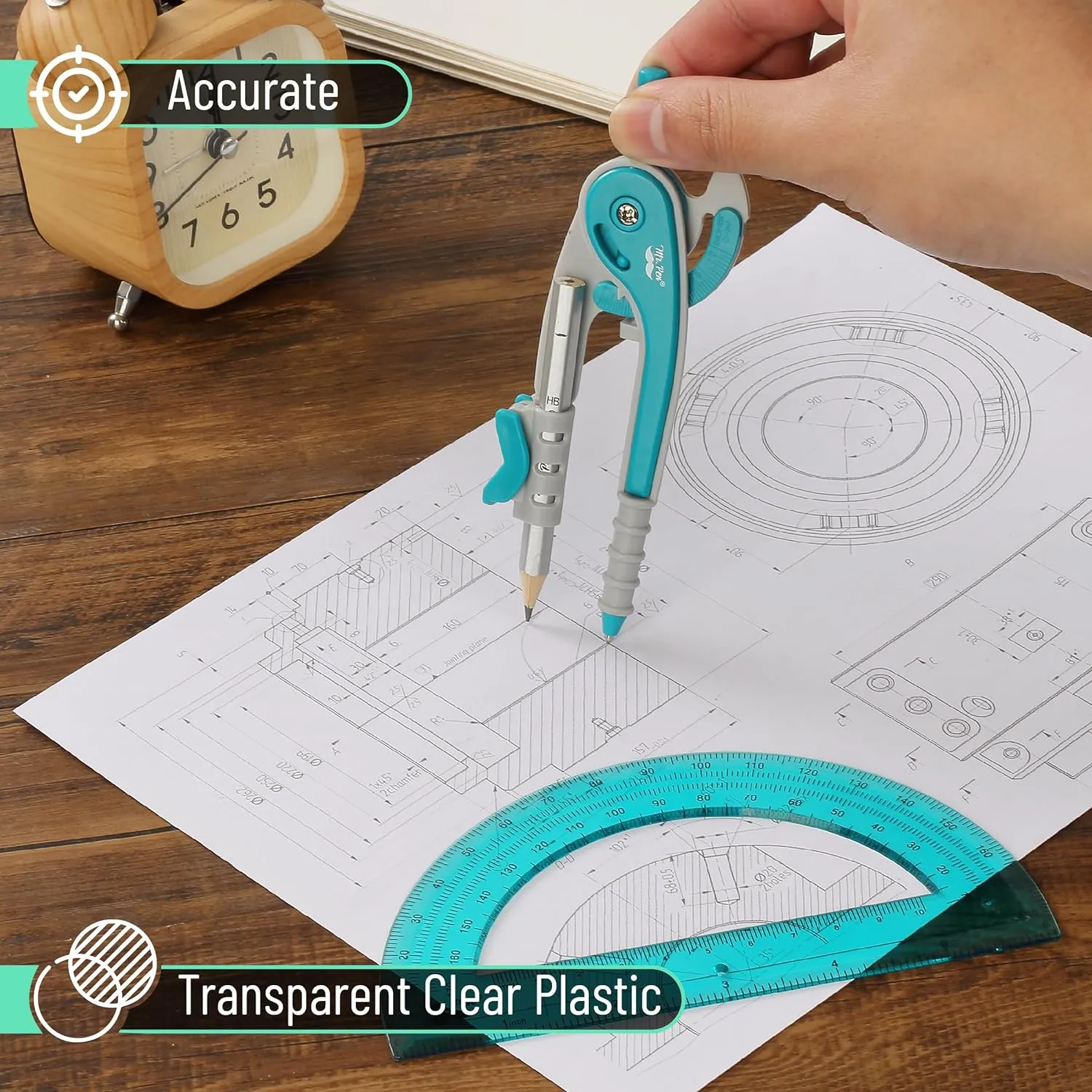 Mr. Pen- Compass and Protractor Set, Green, Compass Geometry Tool, Protractor and Compass Set, Compass Drawing Tool, Drawing Compass, Protractor Set, Geometry Compass, Math Compass for Geometry