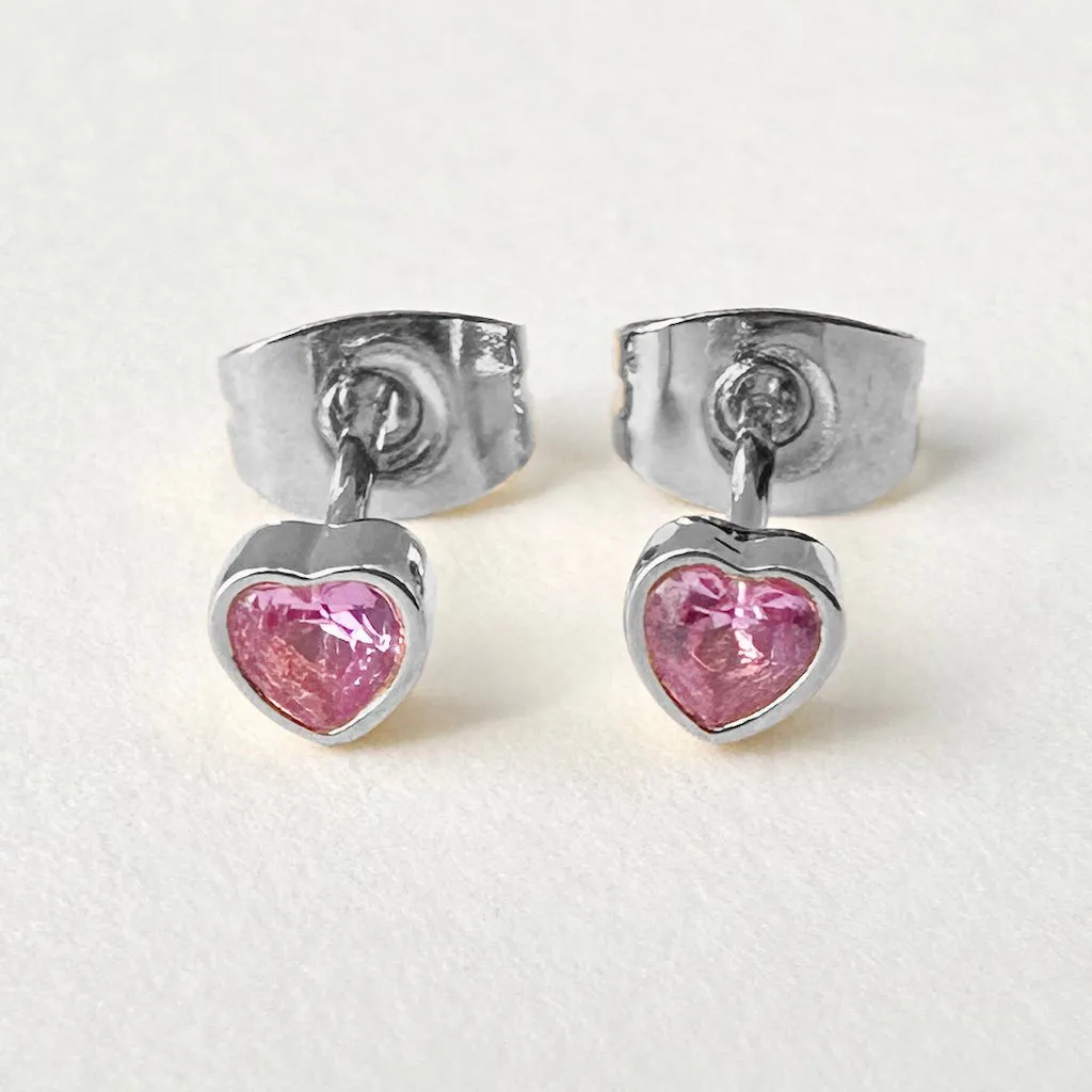 Pink Crystal Heart Stud Earrings