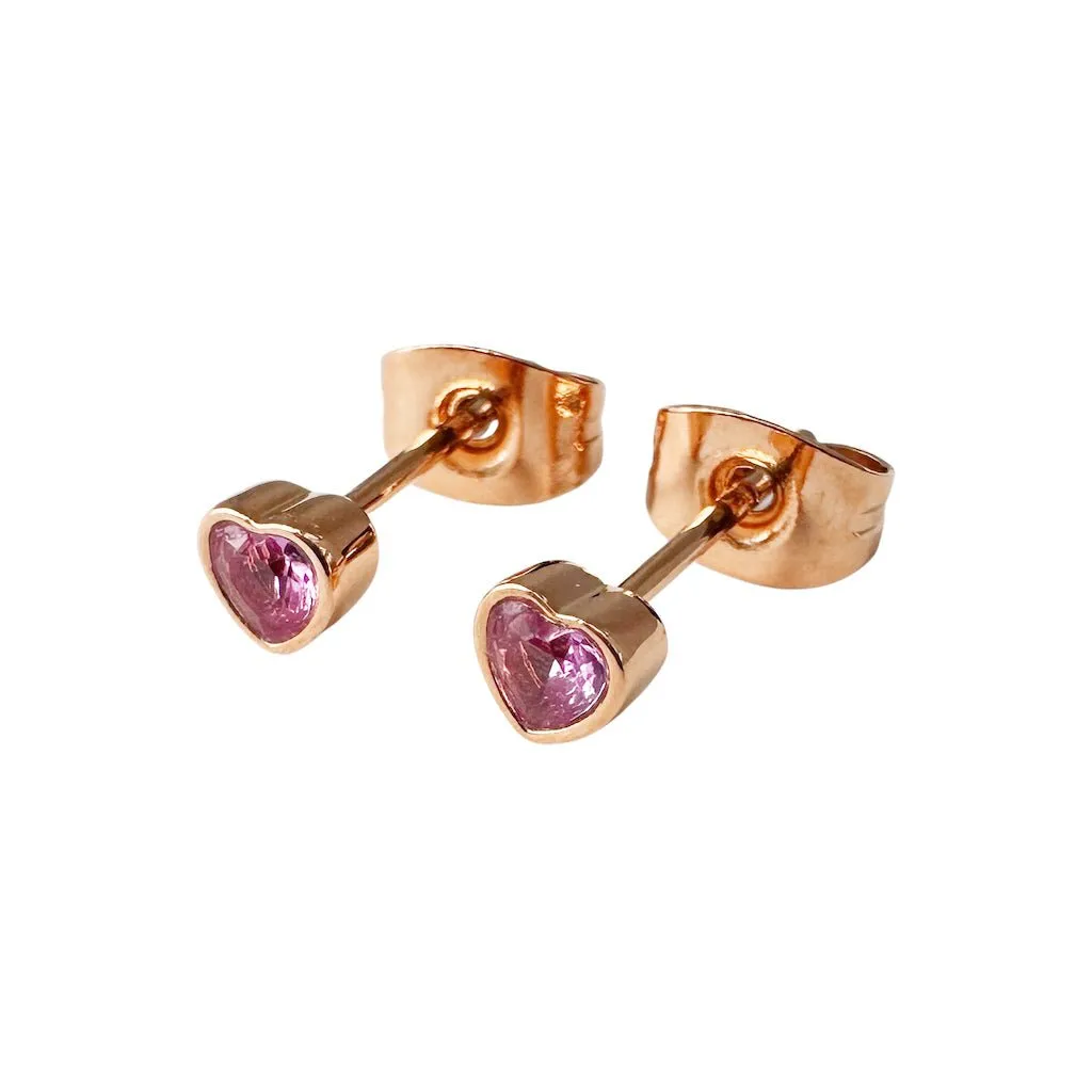 Pink Crystal Heart Stud Earrings