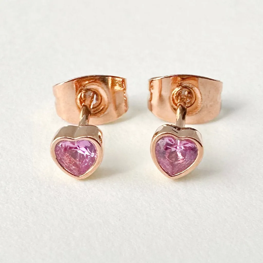 Pink Crystal Heart Stud Earrings