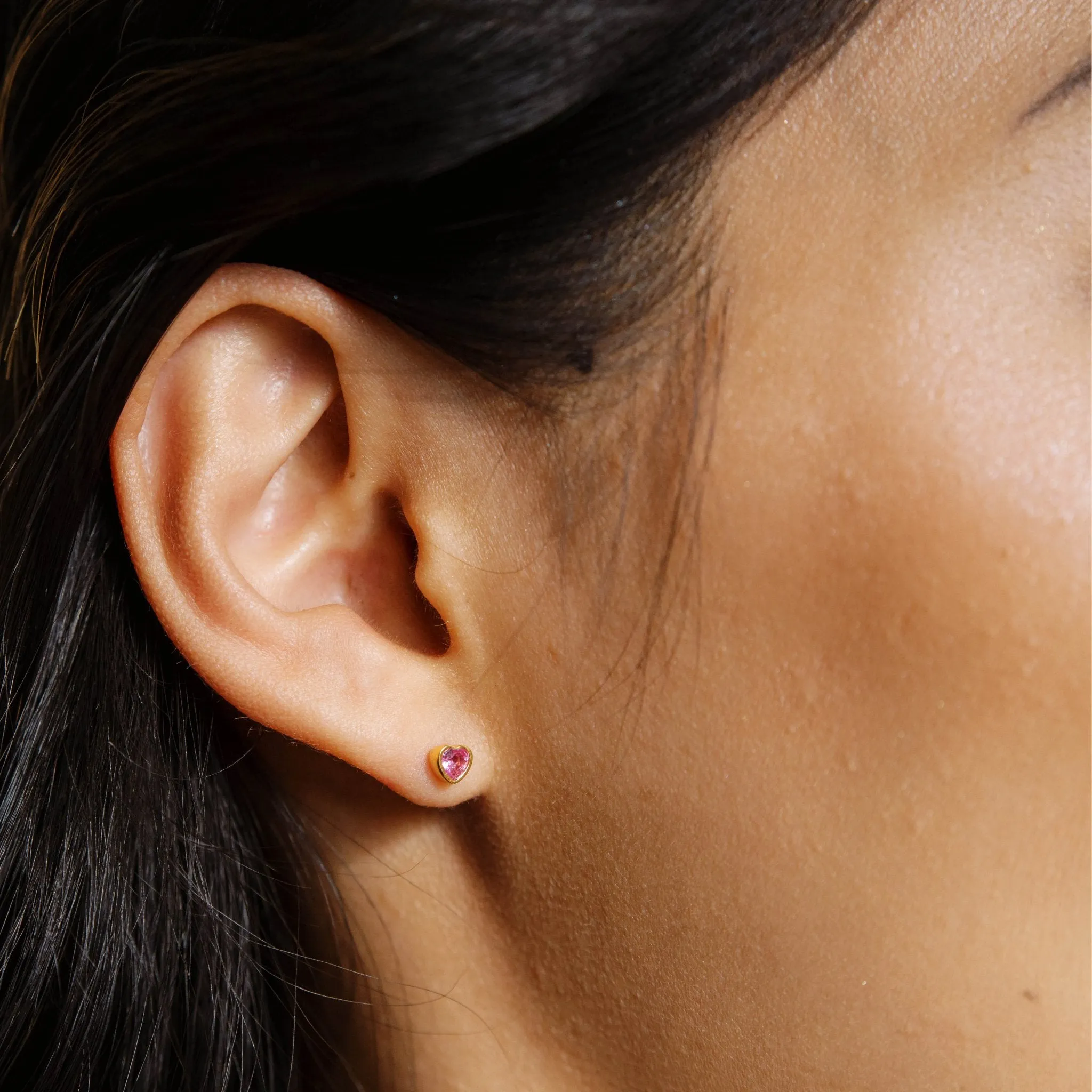 Pink Crystal Heart Stud Earrings
