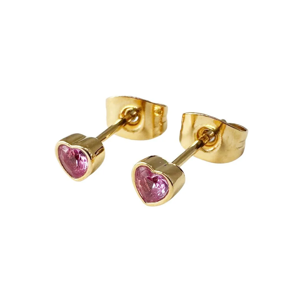 Pink Crystal Heart Stud Earrings