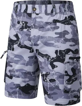 QPNGRP Men's 9" Inseam Stretch Waist Zipper Cargo Shorts with 6 Pockets