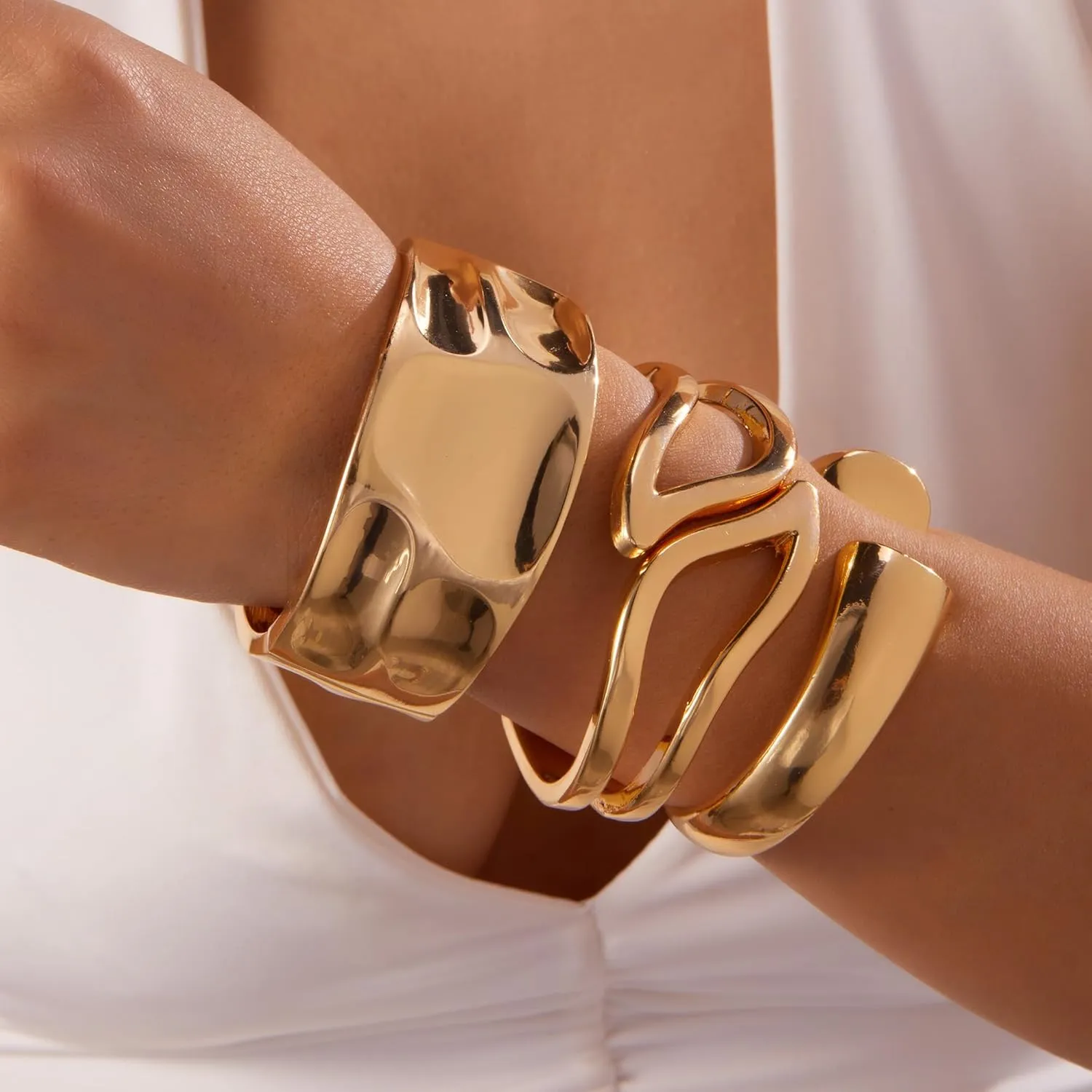 RINHOO 1-3Pcs Chunky Bangle Bracelet For Women Trendy Wide Hinged Cuff Open Bracelet Gold Stackable Bracelets Jewelry for Women