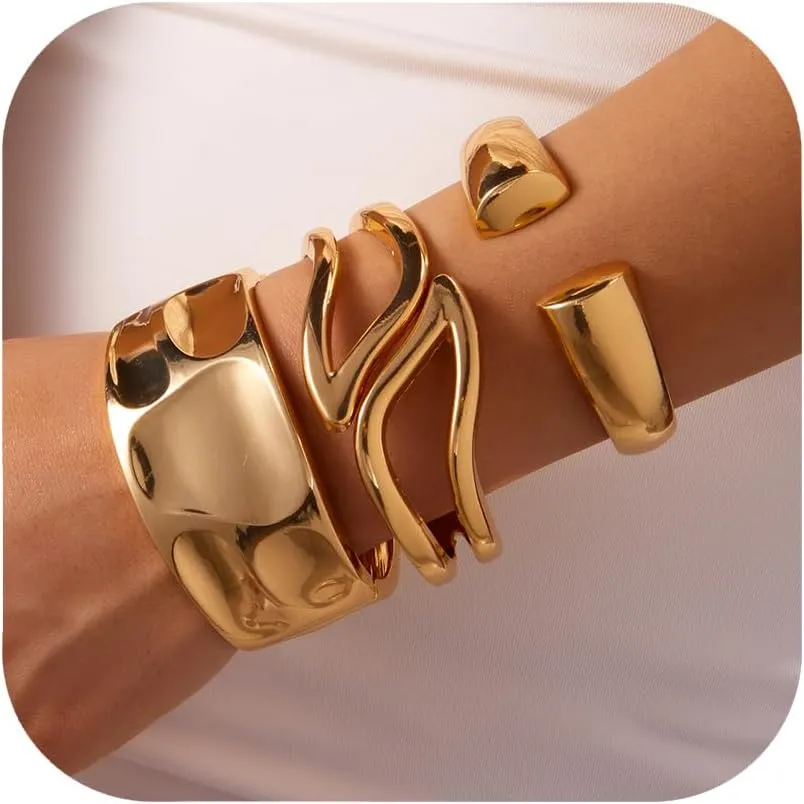 RINHOO 1-3Pcs Chunky Bangle Bracelet For Women Trendy Wide Hinged Cuff Open Bracelet Gold Stackable Bracelets Jewelry for Women