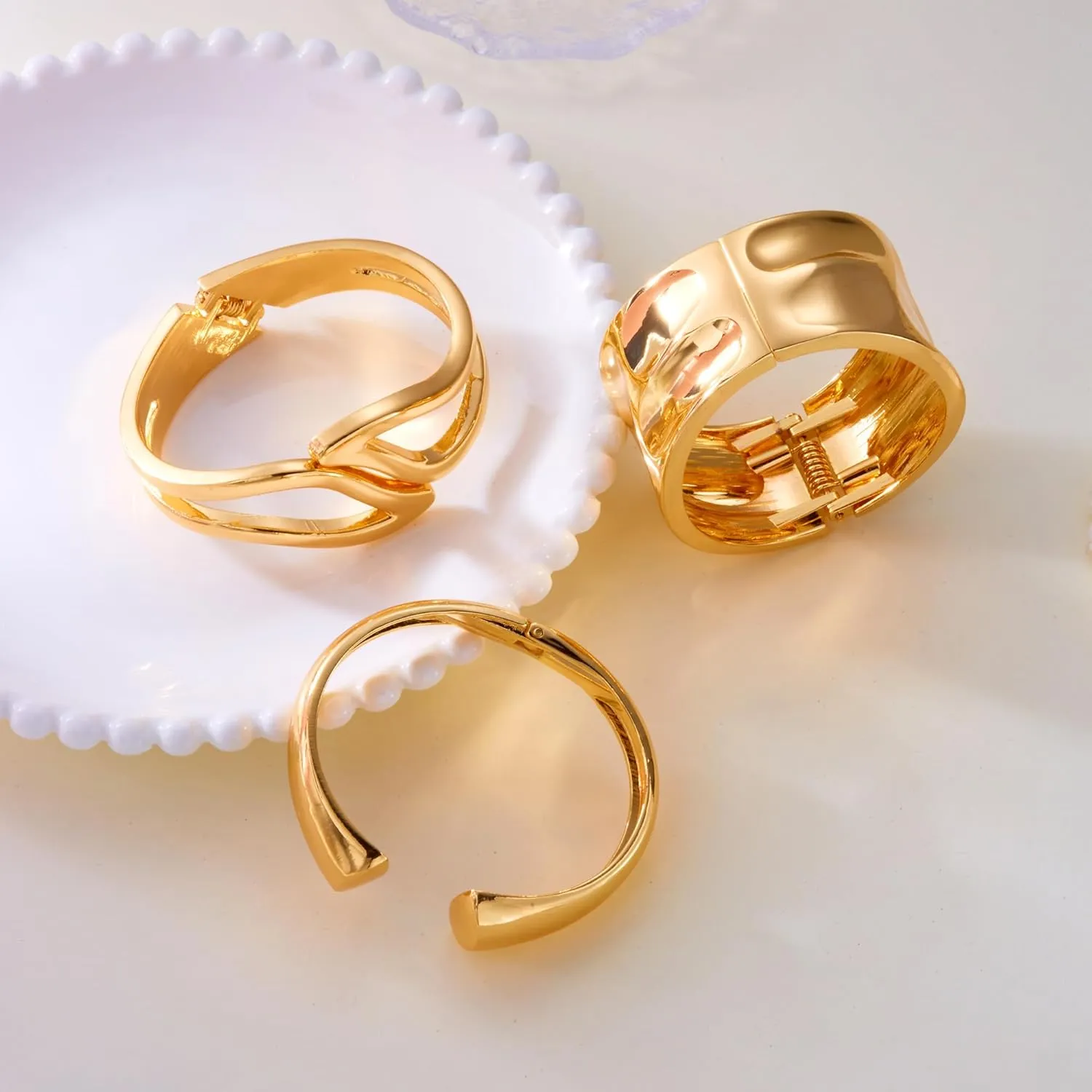 RINHOO 1-3Pcs Chunky Bangle Bracelet For Women Trendy Wide Hinged Cuff Open Bracelet Gold Stackable Bracelets Jewelry for Women