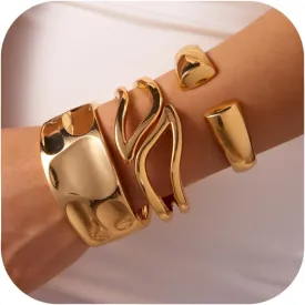 RINHOO 1-3Pcs Chunky Bangle Bracelet For Women Trendy Wide Hinged Cuff Open Bracelet Gold Stackable Bracelets Jewelry for Women