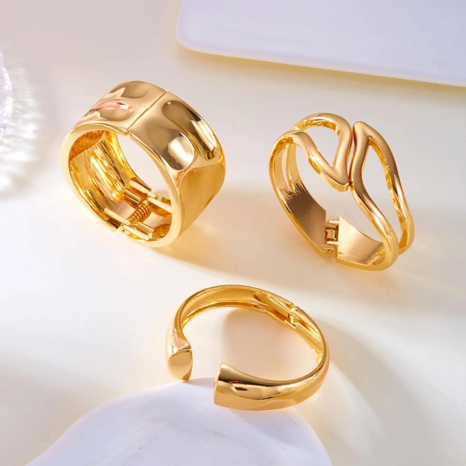 RINHOO 1-3Pcs Chunky Bangle Bracelet For Women Trendy Wide Hinged Cuff Open Bracelet Gold Stackable Bracelets Jewelry for Women