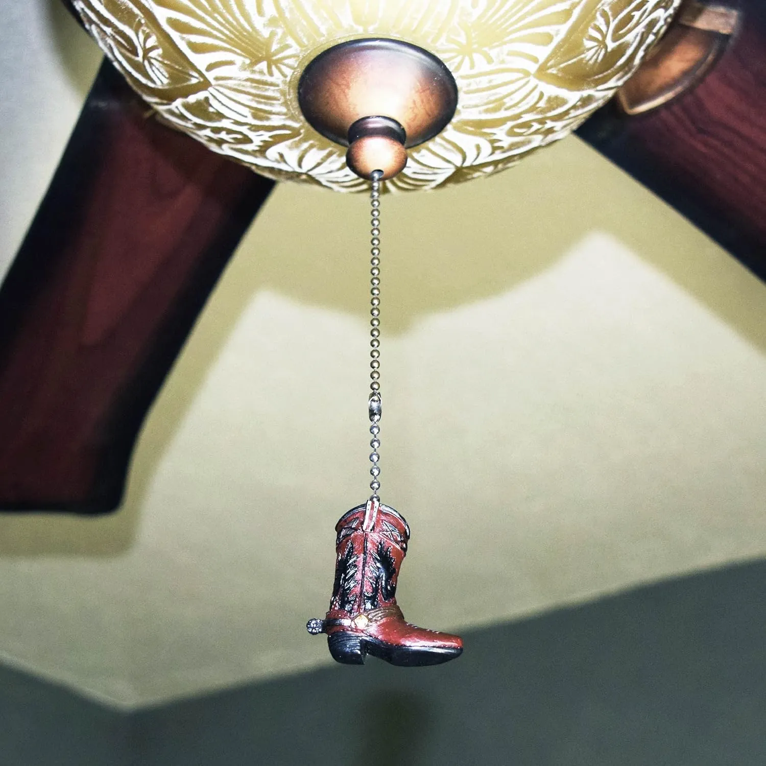 Rivers Edge Products 12" Ceiling Fan Pull Chain Extender, Pull String Extension for Light Fixture, Decorative Western Ornament, Room, House, or Cabin Decor, Cowboy Boot