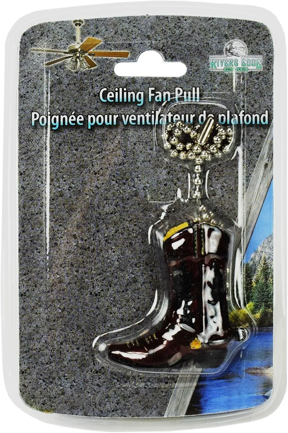 Rivers Edge Products 12" Ceiling Fan Pull Chain Extender, Pull String Extension for Light Fixture, Decorative Western Ornament, Room, House, or Cabin Decor, Cowboy Boot
