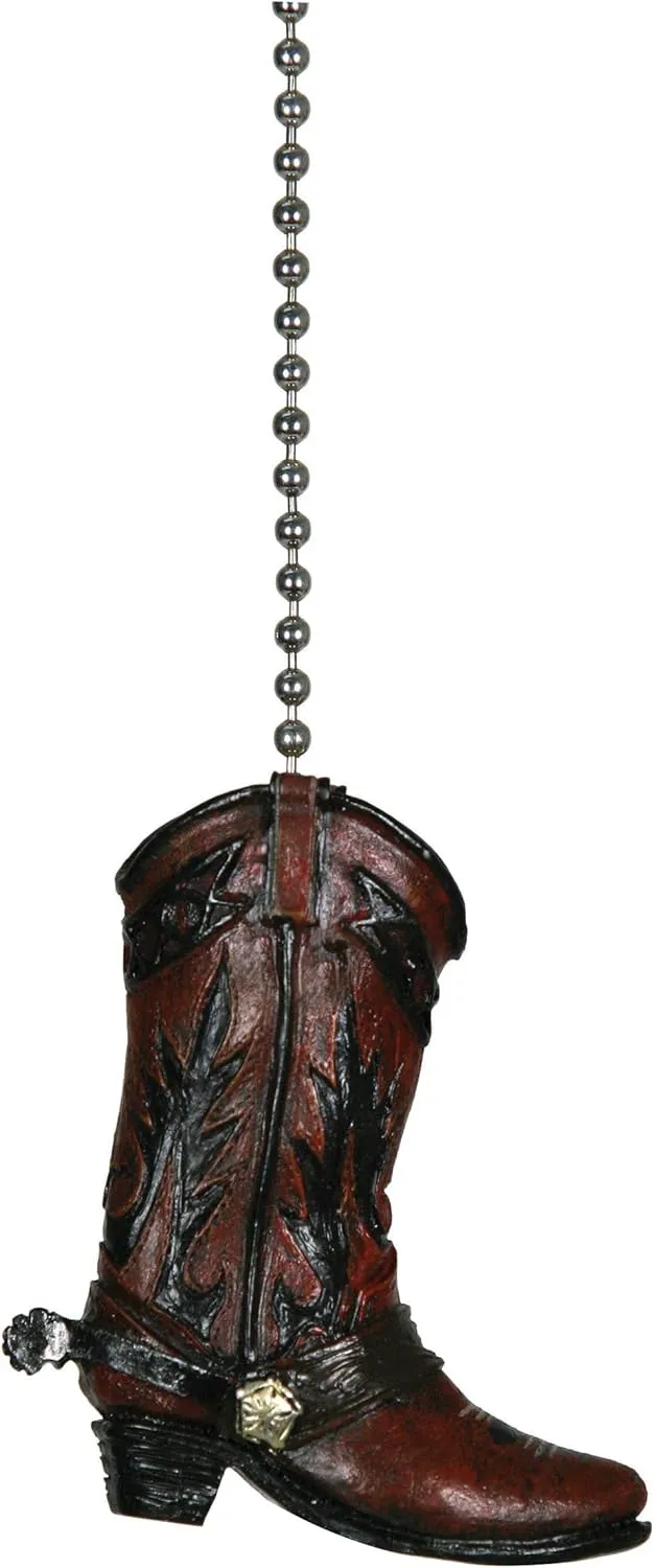 Rivers Edge Products 12" Ceiling Fan Pull Chain Extender, Pull String Extension for Light Fixture, Decorative Western Ornament, Room, House, or Cabin Decor, Cowboy Boot