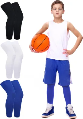 Roadbox Kids Leg Sleeve, 3 Pairs Non-Slip UV Protection Long Compression Leg Sleeves for Youth Boys Girls Basketball Football
