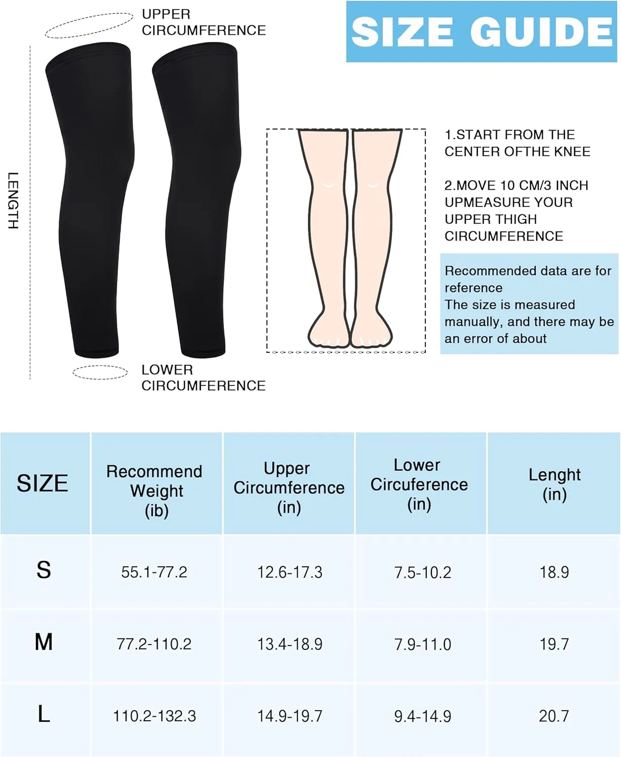 Roadbox Kids Leg Sleeve, 3 Pairs Non-Slip UV Protection Long Compression Leg Sleeves for Youth Boys Girls Basketball Football