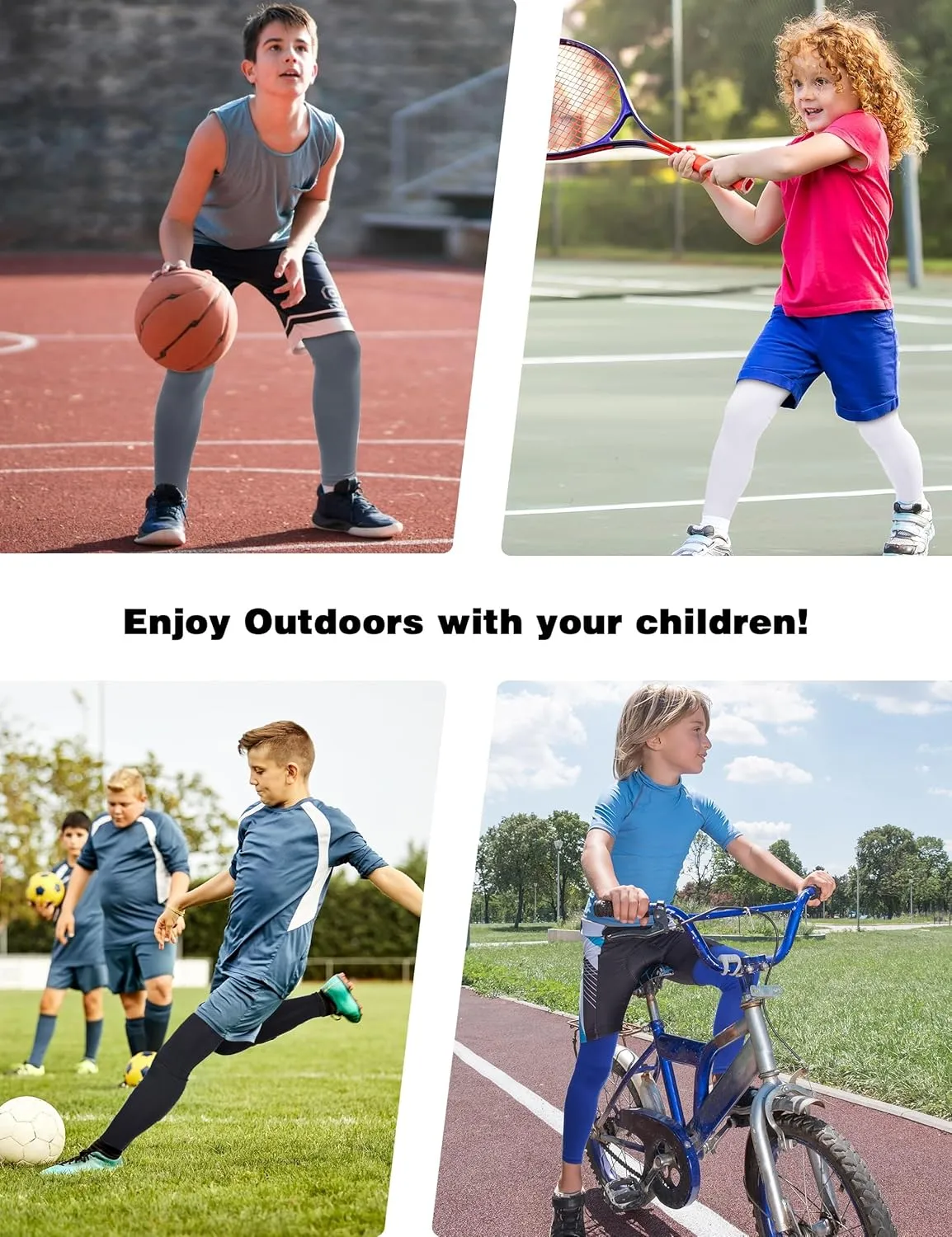 Roadbox Kids Leg Sleeve, 3 Pairs Non-Slip UV Protection Long Compression Leg Sleeves for Youth Boys Girls Basketball Football
