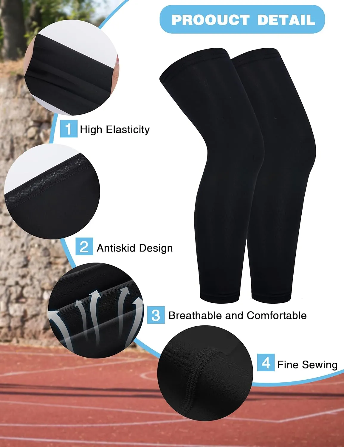 Roadbox Kids Leg Sleeve, 3 Pairs Non-Slip UV Protection Long Compression Leg Sleeves for Youth Boys Girls Basketball Football