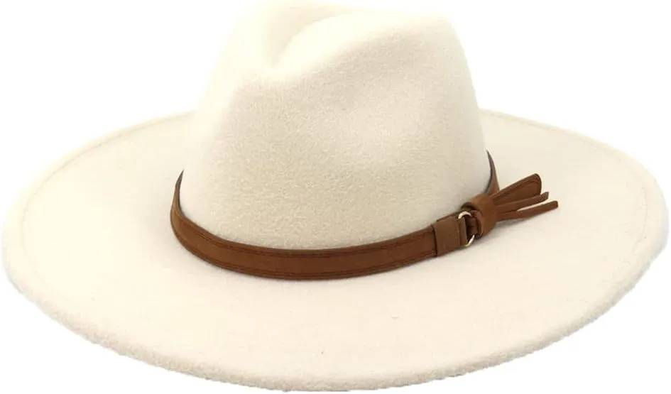 SaoBiiu 9.5Cm Wide Brim Fedora Hats for Women All-Match Men Formal Church Caps Felted Dress Hat