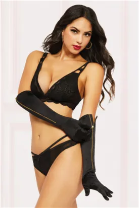 Sexy Satin Elbow Length Gloves with Gold Zipper Black One Size Erotic Adult Play