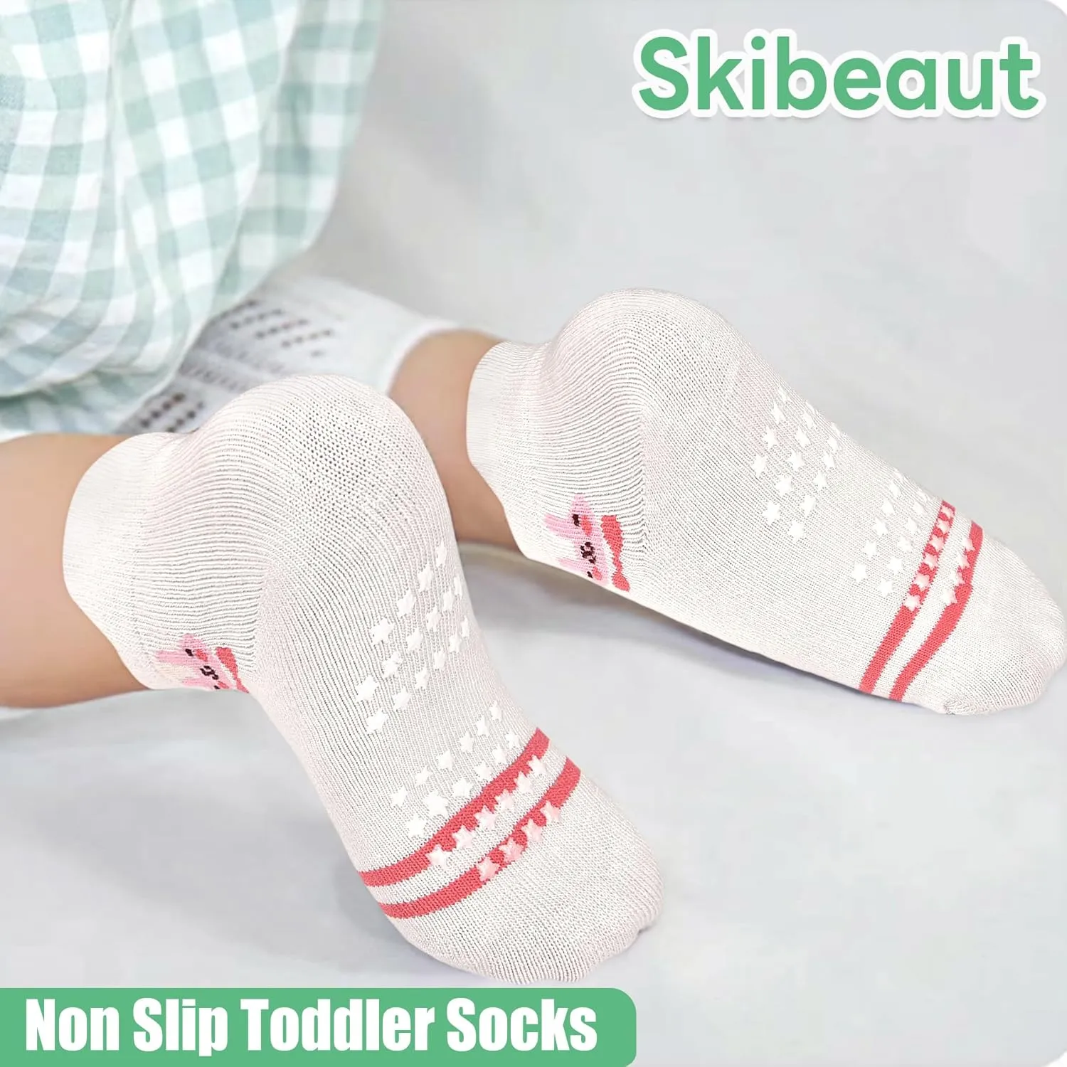 SkiBeaut Toddler Ankle Socks Non Slip 12 Pairs Kids Low Cut Cute Grips Socks with Gripper for Boys Girls for 1-7 Years Child