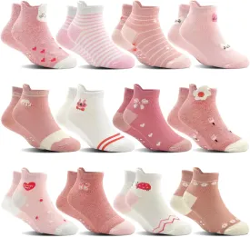 SkiBeaut Toddler Ankle Socks Non Slip 12 Pairs Kids Low Cut Cute Grips Socks with Gripper for Boys Girls for 1-7 Years Child
