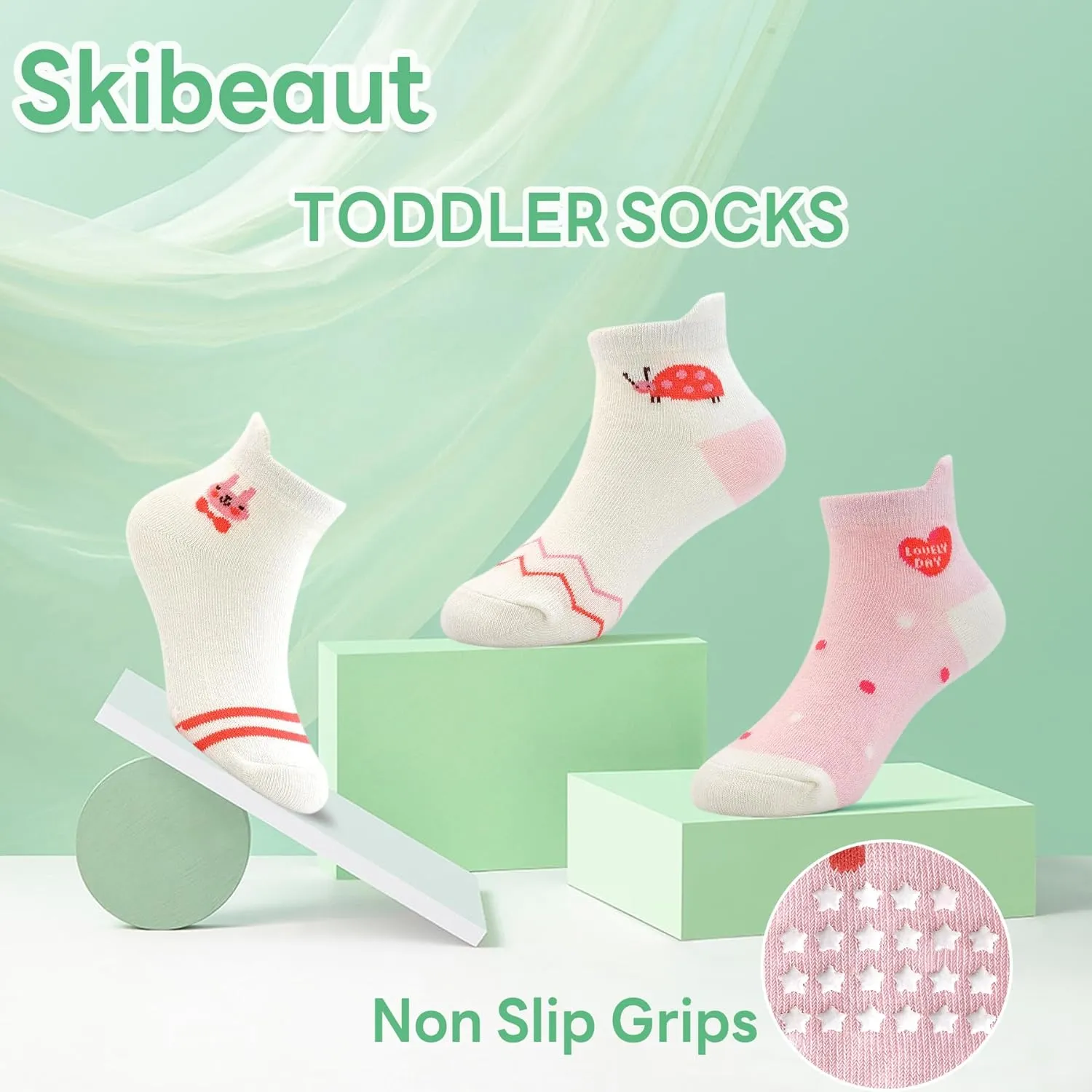 SkiBeaut Toddler Ankle Socks Non Slip 12 Pairs Kids Low Cut Cute Grips Socks with Gripper for Boys Girls for 1-7 Years Child