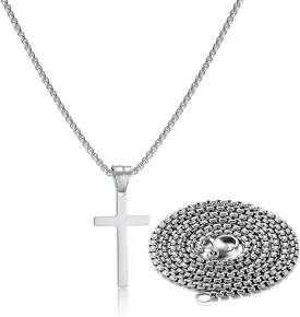 Stainless Steel Cross Necklace for Men Silver Cross Necklace for boy Small Cross Pendant Necklace Simple Jewelry Cross Chain Gifts for Men