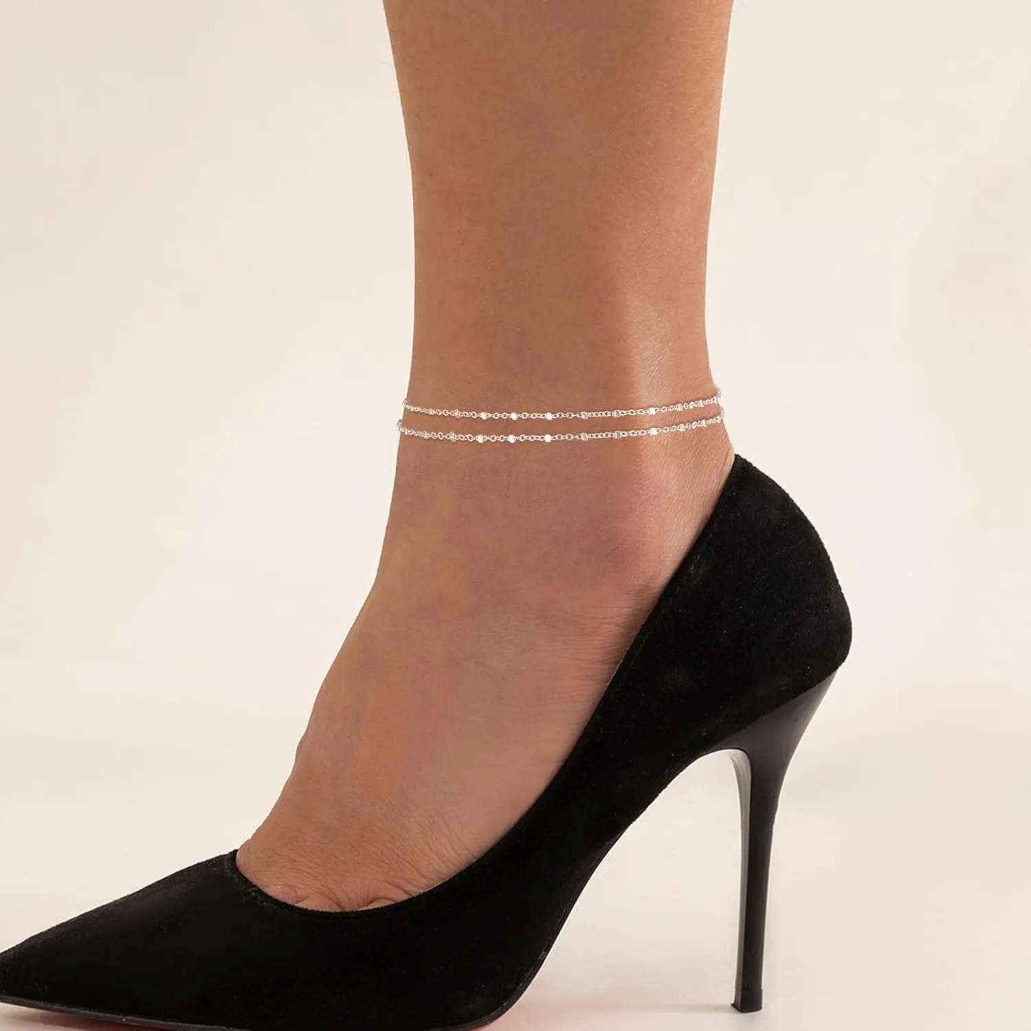 Sterling Silver Ankle Bracelets for Women: Dainty Layered Waterproof Anklet for Women Adjustable Womens Anklet Set Stackable Figaro Beaded Cuban Link Anklets Beach Jewelry for Women