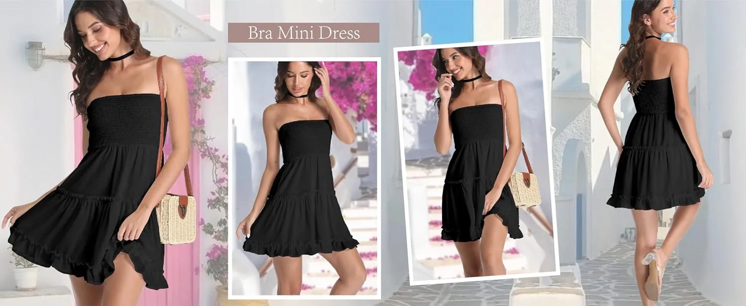 Summer Dresses for Women Strapless Tube Top Mini Dresses Beach Boho Sundress 2025
