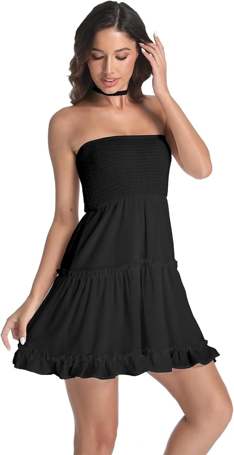 Summer Dresses for Women Strapless Tube Top Mini Dresses Beach Boho Sundress 2025
