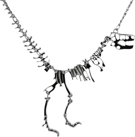 T-Rex Skeleton Necklace, 23 Inches Chain Length, Black Metal Alloy, Dinosaur Pendant