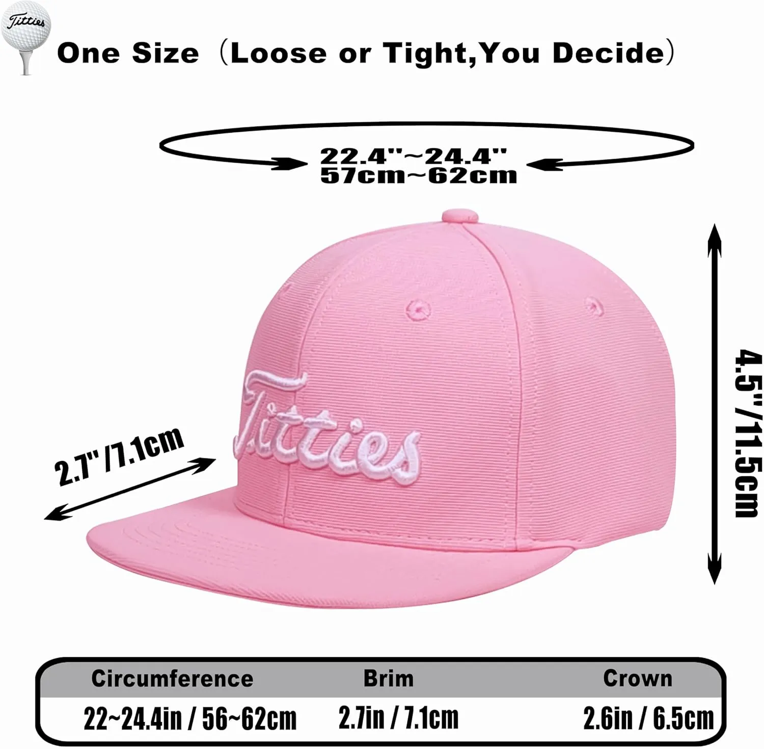 Tittiess Golf Hats Flat Bill for Men Women,Funny Titties Golf Gifts Baseball Cap for Adults Humor