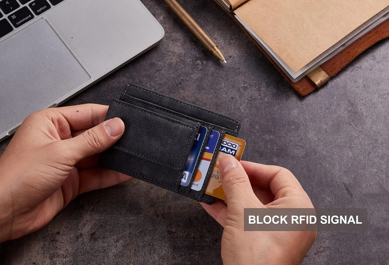 Toughergun Slim Minimalist Wallet for Men with Magnetic Money Clip Leather Wallet, Credit Card Holder RFID Blocking Front Pocket Holds Cash and Cards