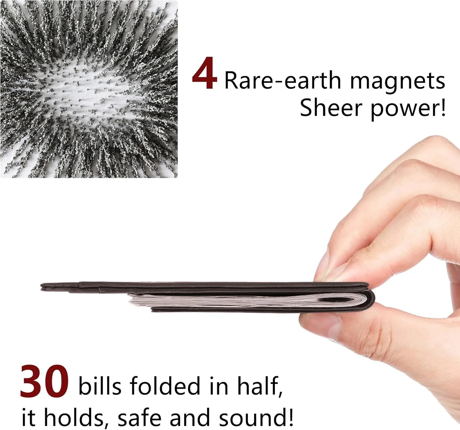 Toughergun Slim Minimalist Wallet for Men with Magnetic Money Clip Leather Wallet, Credit Card Holder RFID Blocking Front Pocket Holds Cash and Cards