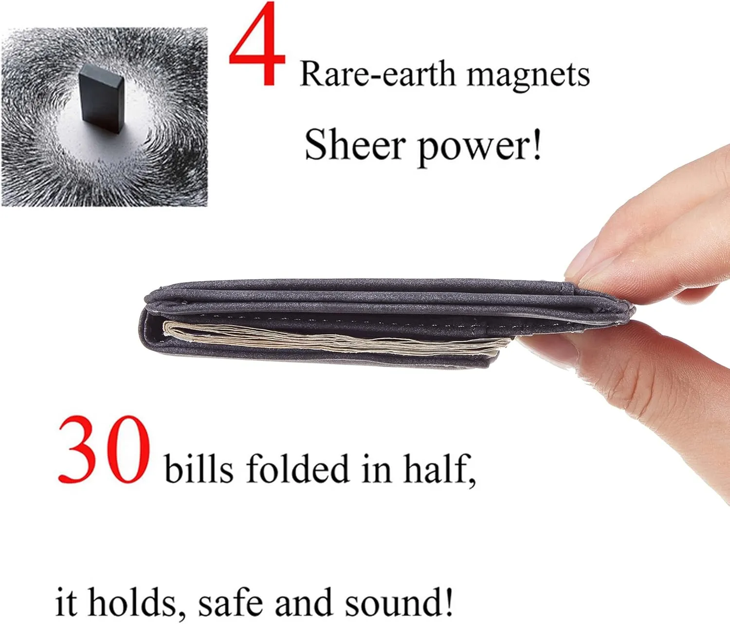 Toughergun Slim Minimalist Wallet for Men with Magnetic Money Clip Leather Wallet, Credit Card Holder RFID Blocking Front Pocket Holds Cash and Cards
