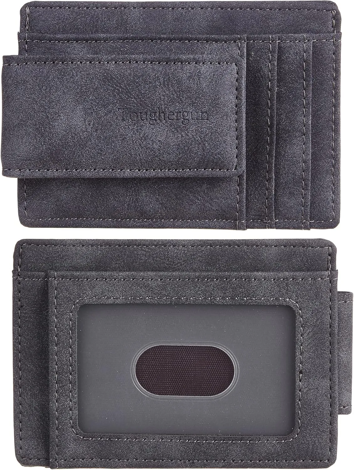 Toughergun Slim Minimalist Wallet for Men with Magnetic Money Clip Leather Wallet, Credit Card Holder RFID Blocking Front Pocket Holds Cash and Cards