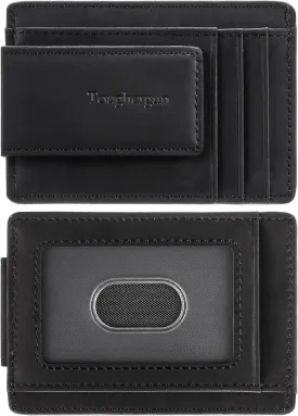 Toughergun Slim Minimalist Wallet for Men with Magnetic Money Clip Leather Wallet, Credit Card Holder RFID Blocking Front Pocket Holds Cash and Cards