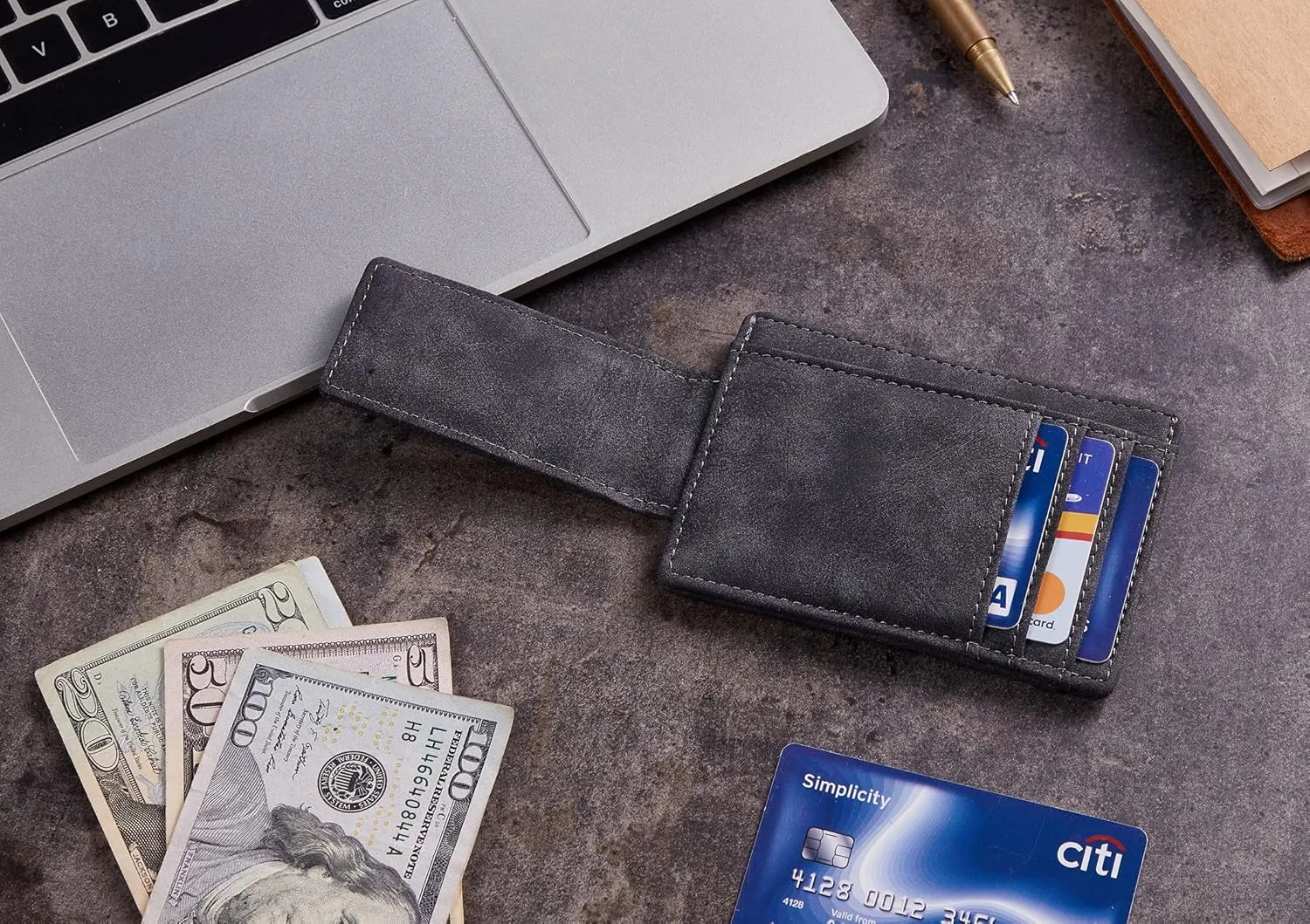 Toughergun Slim Minimalist Wallet for Men with Magnetic Money Clip Leather Wallet, Credit Card Holder RFID Blocking Front Pocket Holds Cash and Cards