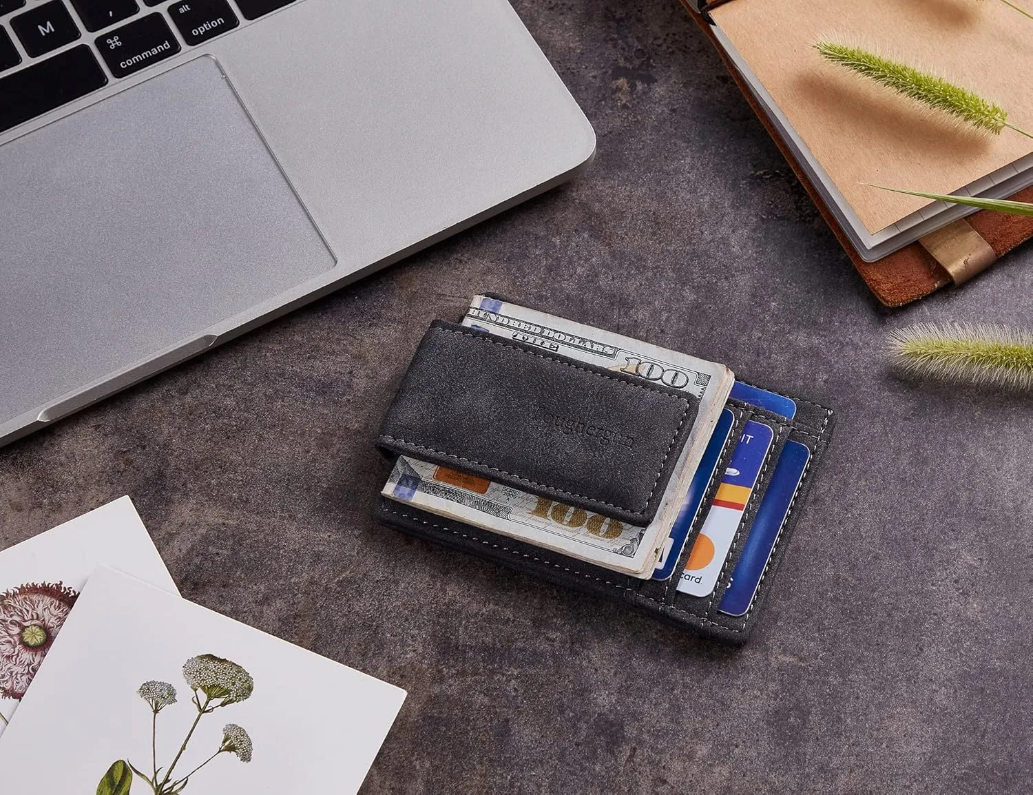 Toughergun Slim Minimalist Wallet for Men with Magnetic Money Clip Leather Wallet, Credit Card Holder RFID Blocking Front Pocket Holds Cash and Cards