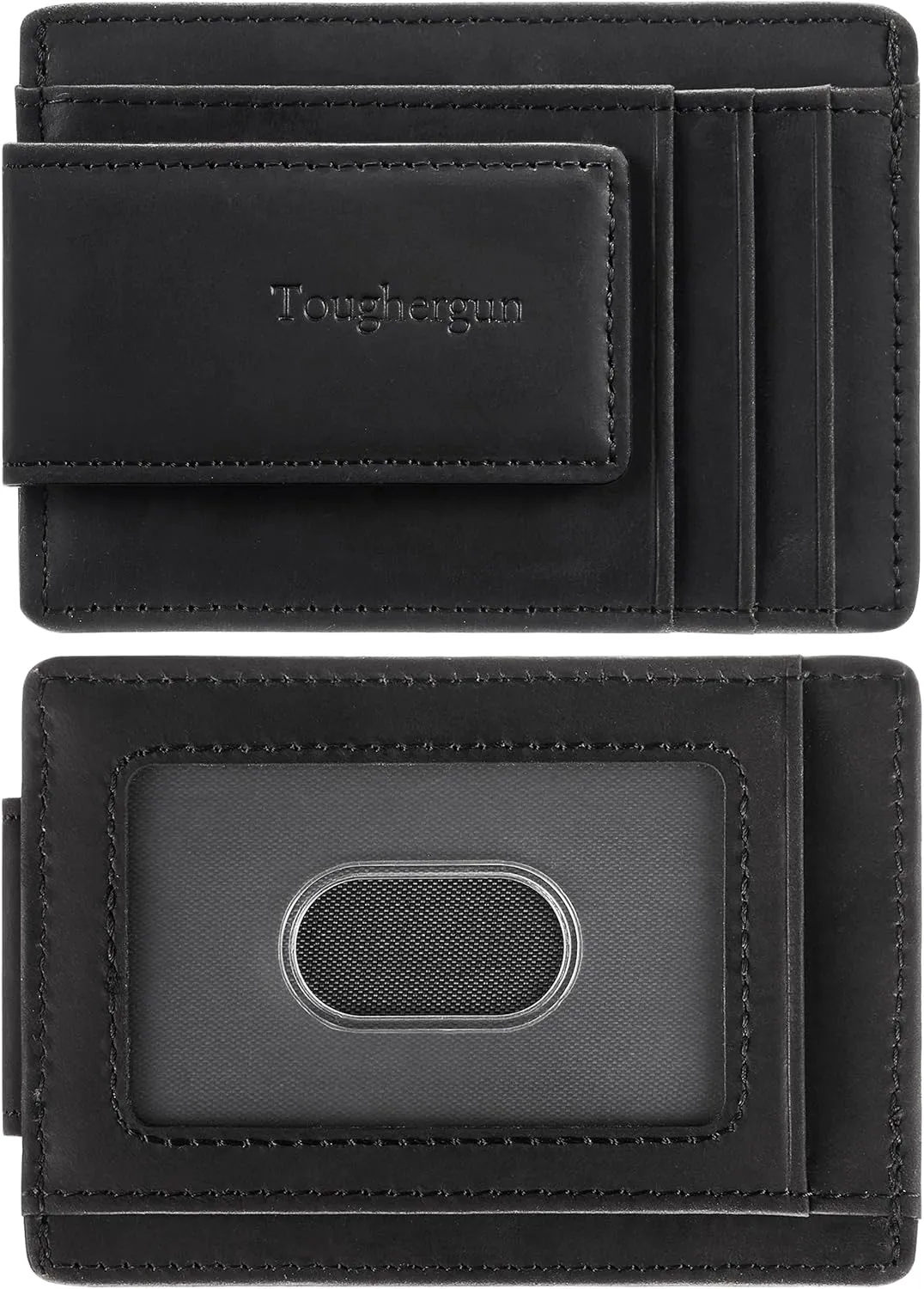 Toughergun Slim Minimalist Wallet for Men with Magnetic Money Clip Leather Wallet, Credit Card Holder RFID Blocking Front Pocket Holds Cash and Cards