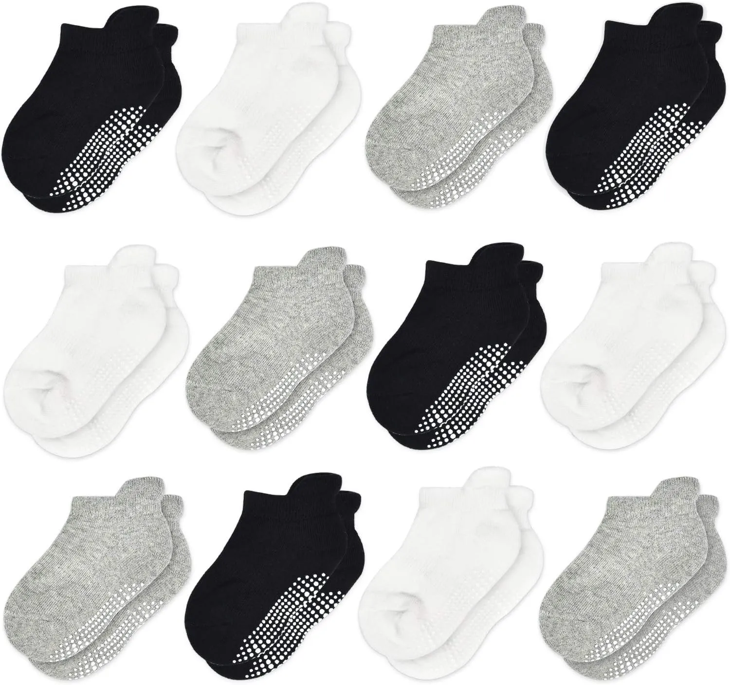 Tphon Non-Slip Toddler Socks 12 Pairs - Infant Baby Kids Grip Socks for Boys Girls, Anti-Skid Ankle for 0-7 Year Children